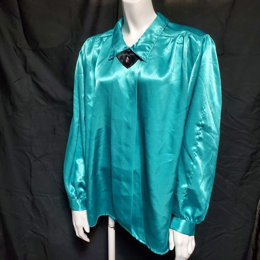Vintage Retro Keri Ann Teal & Black Top (40)